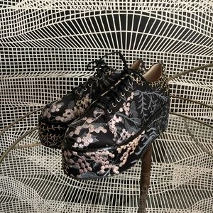 Shellys London Black and Pink Floral Platform Shoes